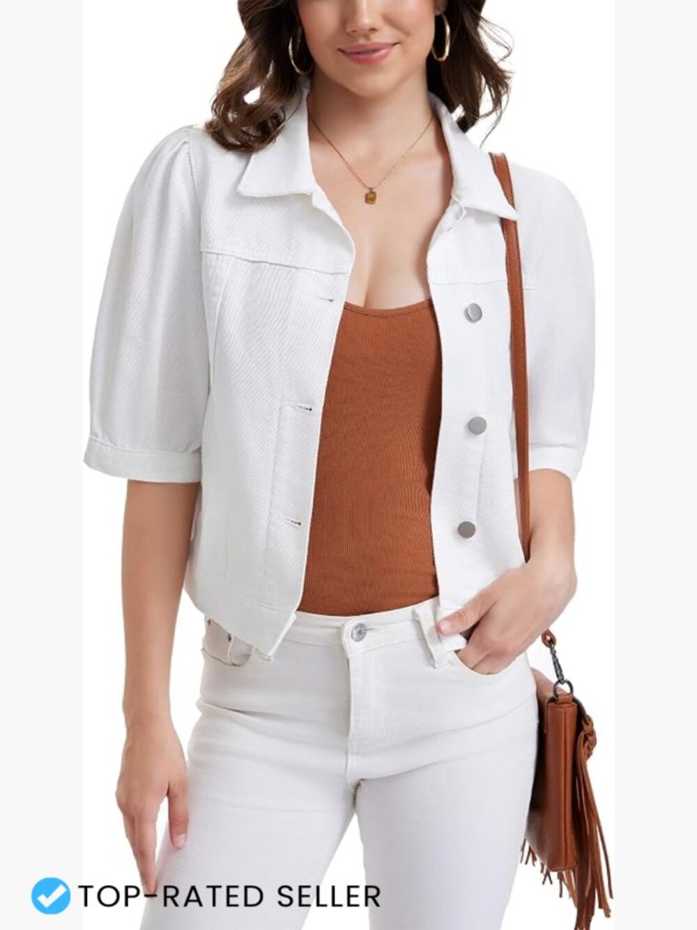 Cropped Denim Jacket Short Puff Sleeve Womens Trendy Vintage Washer Button Up
